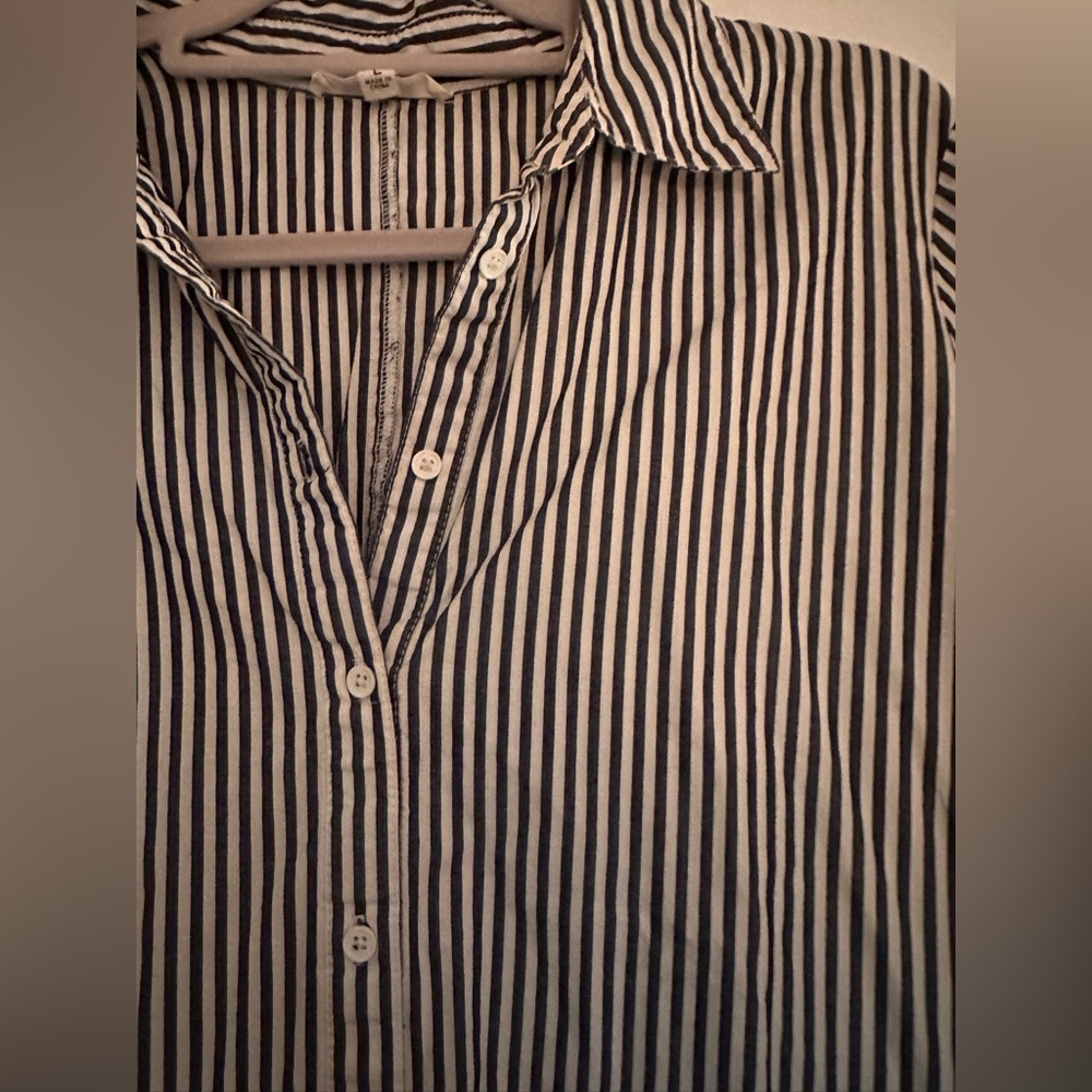 BB Dakota Navy and White Striped Shirt Dress - Picture 3 of 6